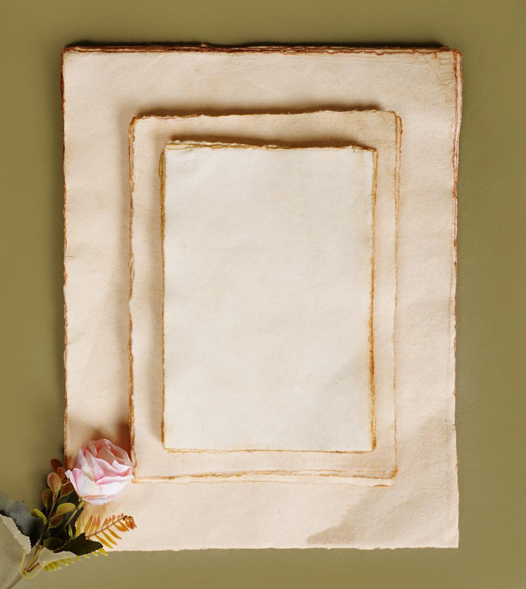 Vintage Handmade Deckle Edge Paper | Cotton Rag Sheets for Calligraphy, Invitations & Printing