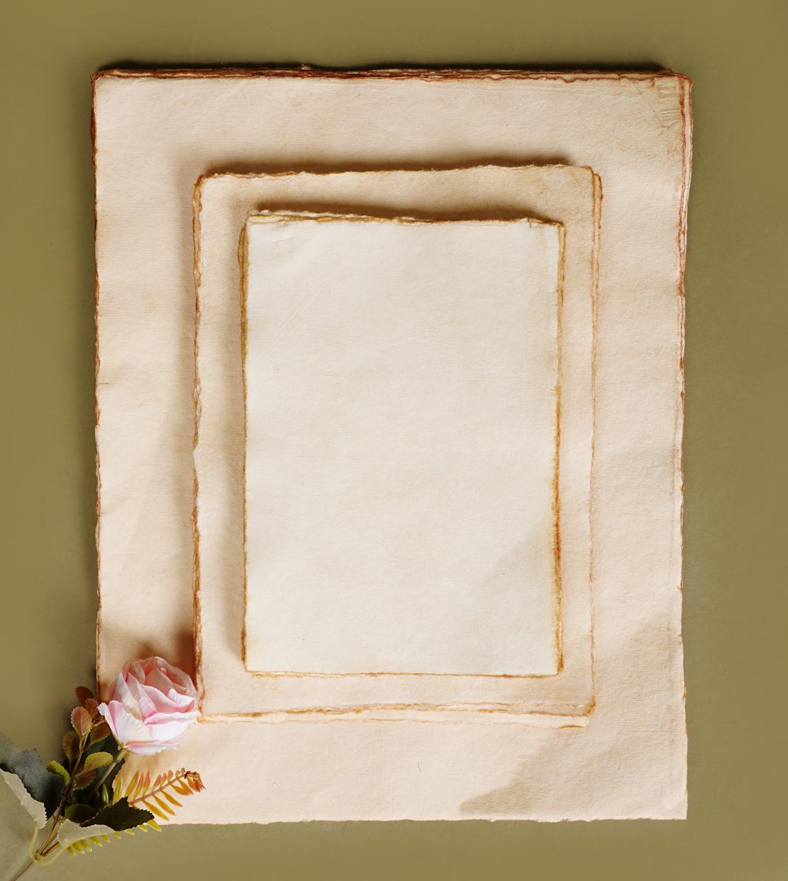 Vintage Handmade Deckle Edge Paper | Cotton Rag Sheets for Calligraphy, Invitations & Printing