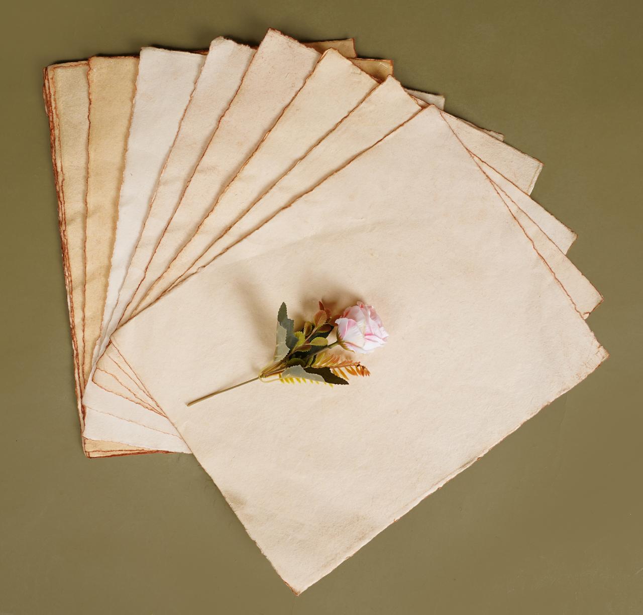 Vintage Handmade Deckle Edge Paper | Cotton Rag Sheets for Calligraphy, Invitations & Printing
