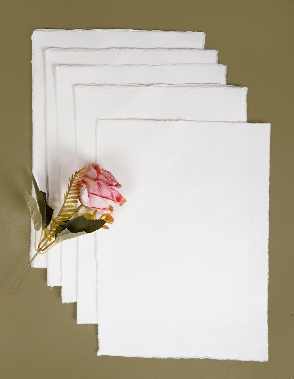 Vintage Handmade Deckle Edge Paper | Cotton Rag Sheets for Calligraphy, Invitations & Printing