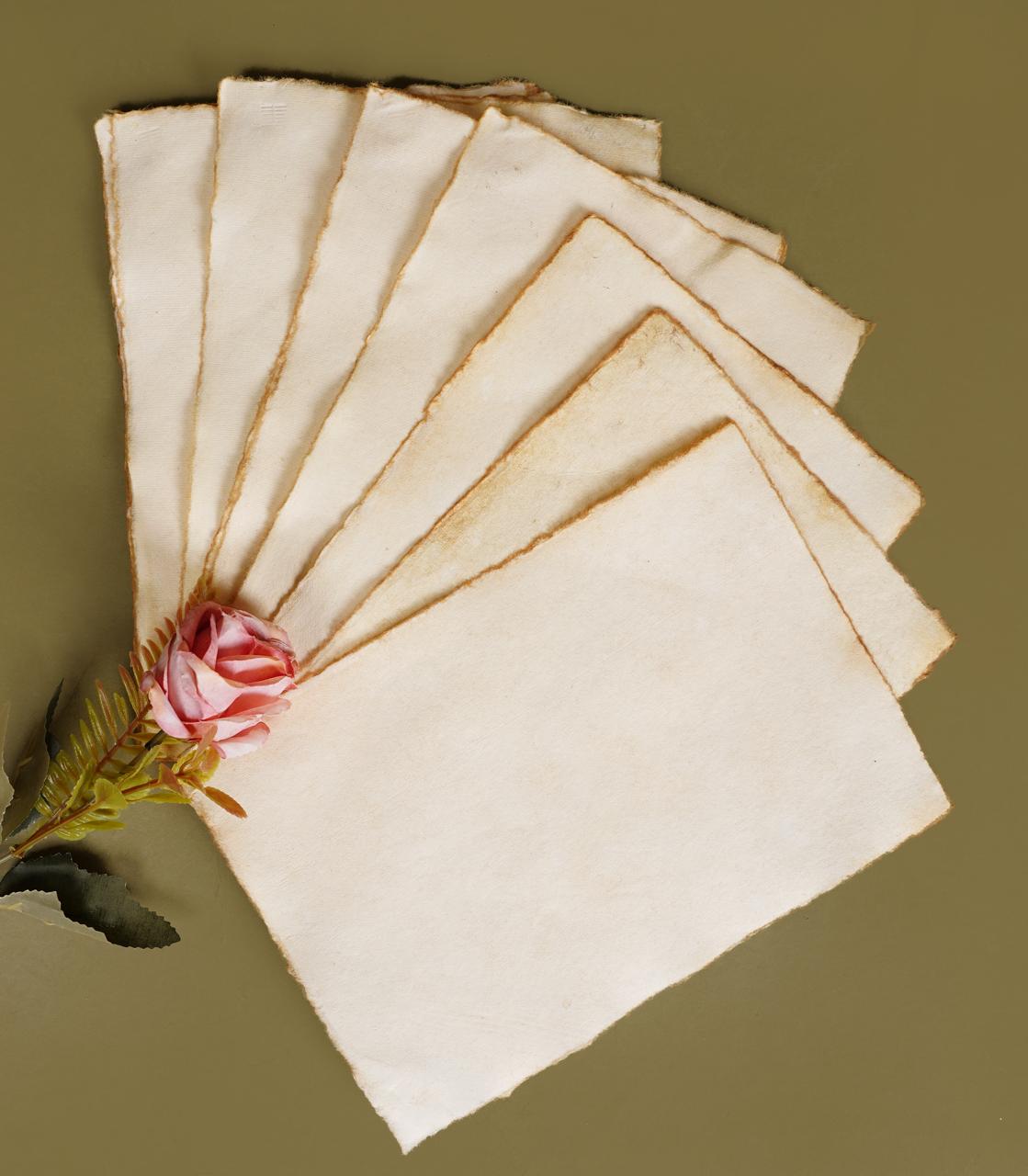 Vintage Handmade Deckle Edge Paper | Cotton Rag Sheets for Calligraphy, Invitations & Printing
