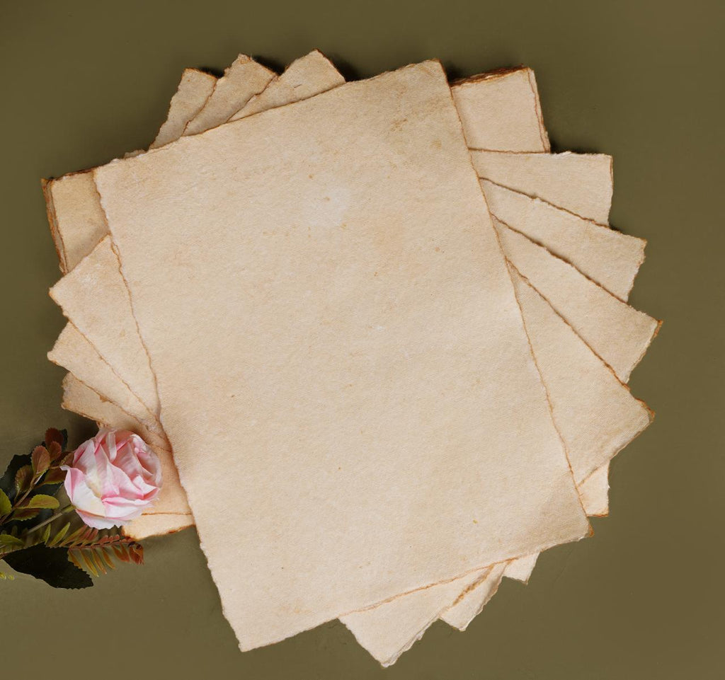 Vintage Handmade Deckle Edge Paper | Cotton Rag Sheets for Calligraphy, Invitations & Printing