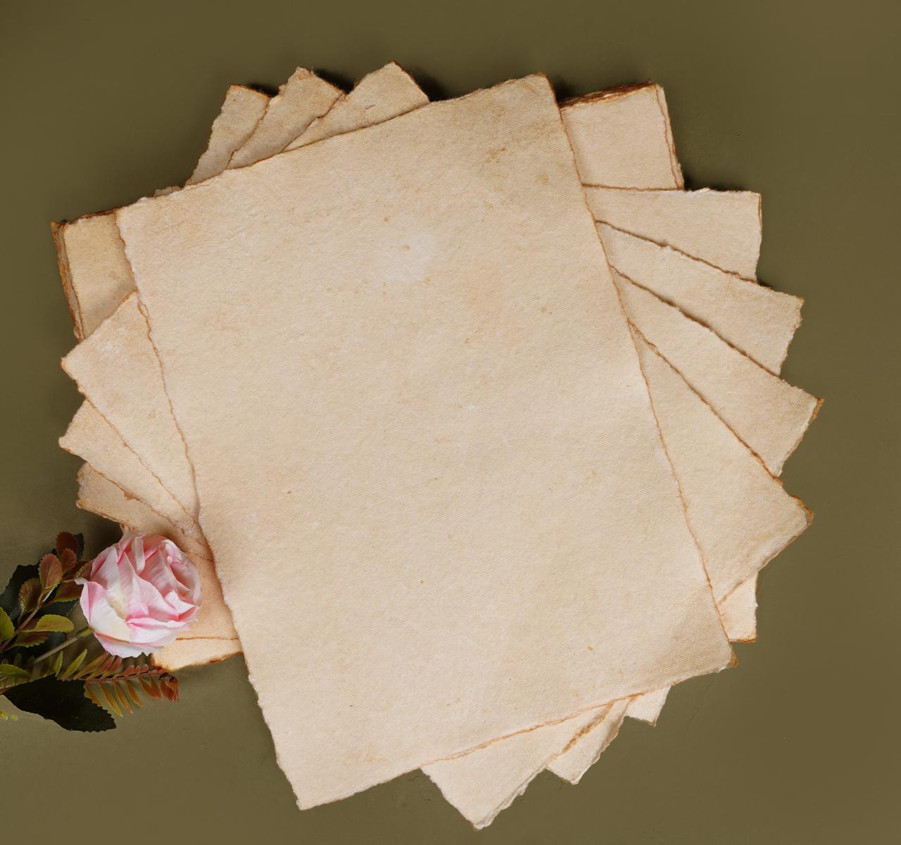 Vintage Handmade Deckle Edge Paper | Cotton Rag Sheets for Calligraphy, Invitations & Printing